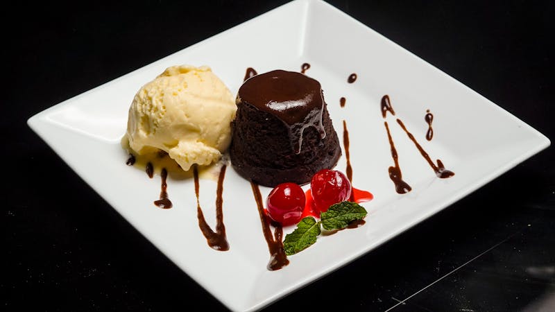 Chocolate lava brownie dessert with ice cream